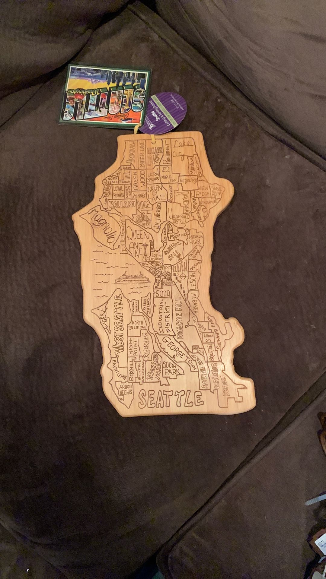 Totally Bamboo Cutting Serving Board Map of Seattle Washington 100% Bamboo