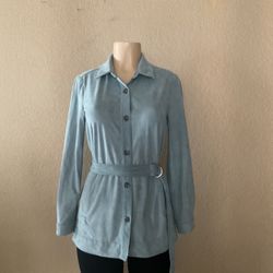 VInce Camuto Light Blue Suede Button-Up Belted Jacket XS