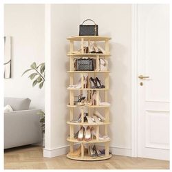  Rotating Shoe Rack Storage Tower - Solid Wood Revolving Spinning 7 Tier Shoe Display 360 Shoe Rack Storage Round Great for