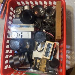 Assorted camera lenses and filters
