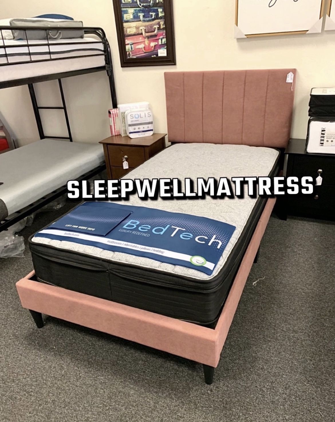 Twin Size Bed Frame With Pillow Top Mattress Included 