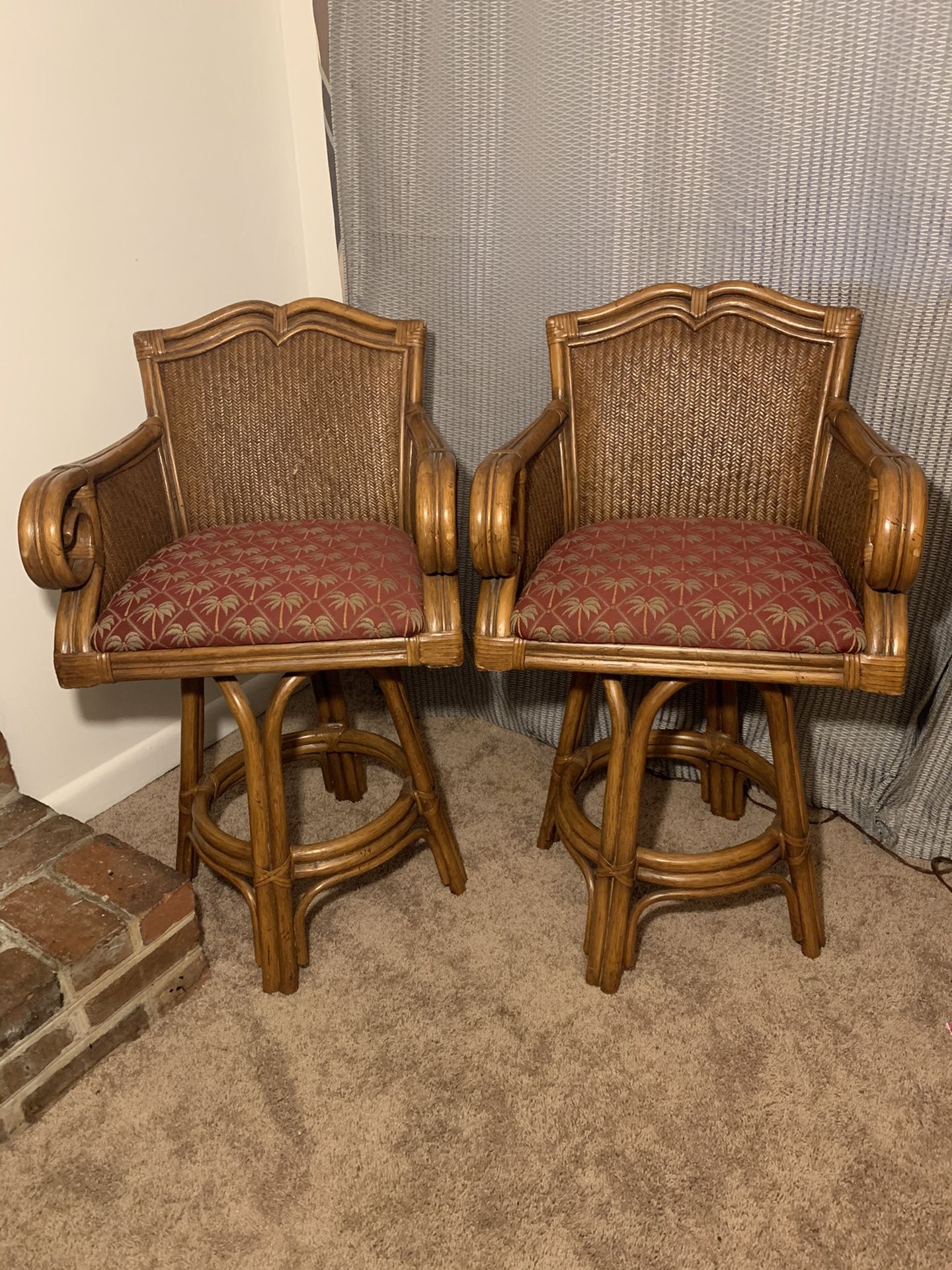 Vintage rattan wicker swivel bar stools