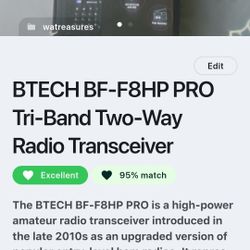 B-TECH BF-F8HP PROTri-Band Two Way Radio Transceiver 