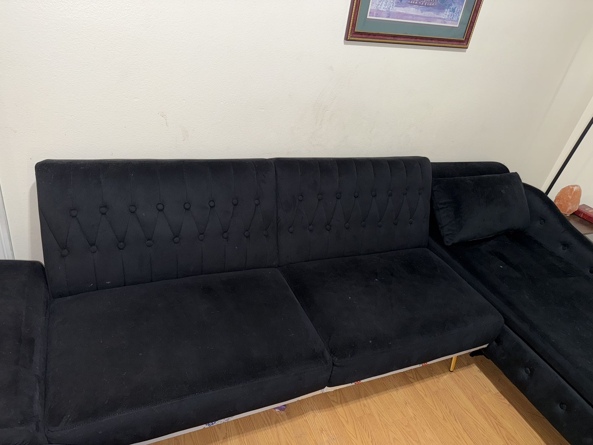 Black Velvet Futon Sofa Set