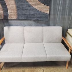 Mid Century Modern Style Beige Linen-look upholstery with Natural finished frame