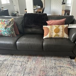 2 Full Size Gray Leather Sofa. 
