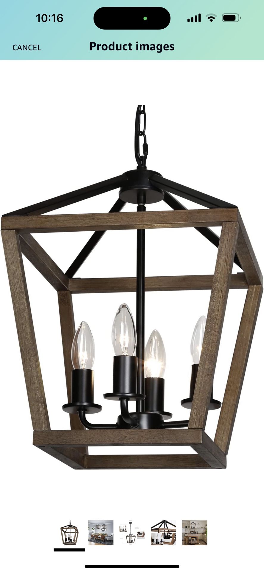 4-Light Lantern Pendant Light,Black Wood Cage Farmhouse Chandelier for Kitchen Island,12'' Rustic Metal Geometric Hanging Lighting Fixture for Kitchen