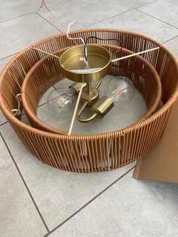 Rattan Pendant Light with Gold Hardware