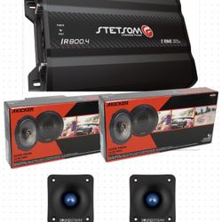 NEW STETSOM 4 Channel Amp 4 Kicker Speakers And Bullet Tweeters