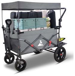Wagon Cart with 2 Foldable Seats, Grey Quick-Release Wheels, Removable Canopy, Heavy-Duty Utility, 265LBS Capacity, For Camping, Garden, Shopping