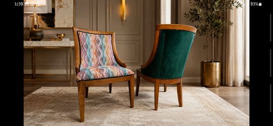 Mid-Century Modern Style Patterned and Green Velvet Accent Chairs - Pair