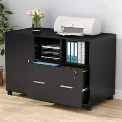 Tribesigns Large File Cabinet with Lock and Drawer, Modern Mobile Lateral Filing Cabinet Printer Stand Legal/Letter / A4 Size with Wheels and Storage 