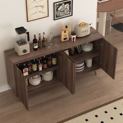 Sideboard Buffet Cabinet with Storage, Long Sideboard Storage Cabinet with 4 Doors, Wood Credenza Console Coffee Bar Cabinets with Adjustable Shelves 
