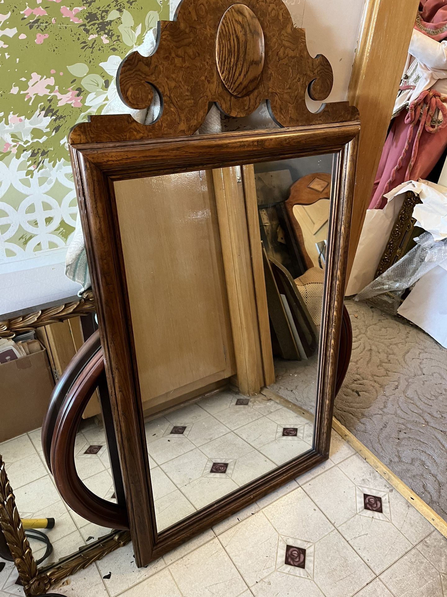 Wooden Unique Walnut Burle Mirror