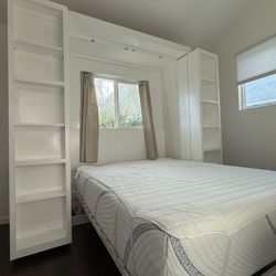 Modern White Murphy Bed with Built-In Shelving