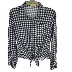 Love Notes Women's Gingham Button-Front Shirt Tie-Waist Long-Sleeve Size L