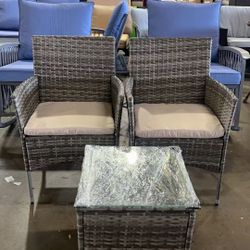 ❤️ 3 Pieces Patio Furniture Sets Clearance PE Rattan Wicker Chairs with Table Outdoor Garden Porch Furniture Sets (Light Grey) $70