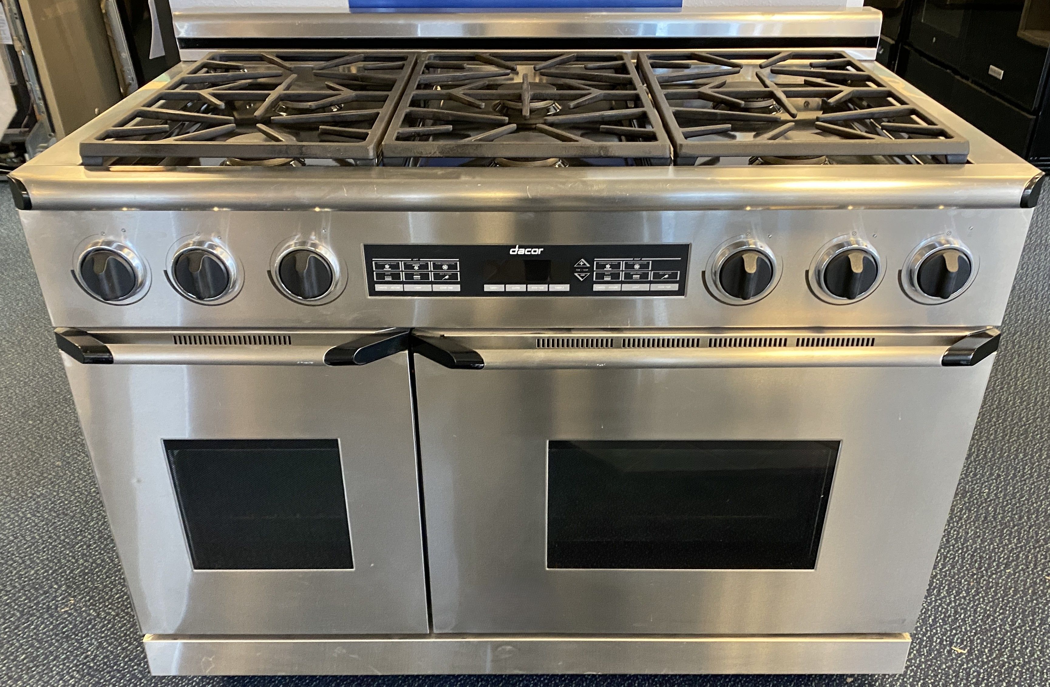 Stainless Steel Dacor 48” Six Burner Dual Fuel Range with Double