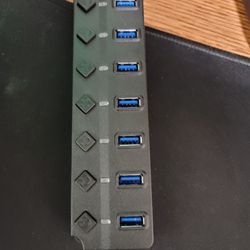 USB 3.0 Hub 7 Port On/Off Switch High Speed Splitter AC Adapter Cable PC Laptop