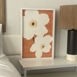 Mid Century Modern Floral Wood Framed Canvas 16x24