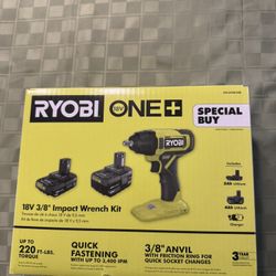 Ryobi One+ 18V 3/8 Inch Impact Wrench Kit With Batteries (2AH, 4AH) and Charger.