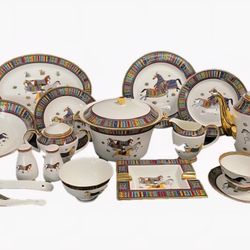 Elegant Bone China Horse Dinnerware Set 54 Pcs