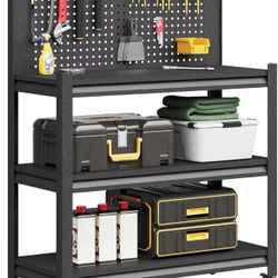 ❤️ Workbench with Pegboard, Adjustable Heavy Duty Work Table with Wheels, Heavy Duty Workstation, Metal Tool Work Bench for Garage Warehouse Workshop,