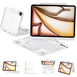 Transparent Case with Keyboard for iPad Air 13 Inch (M3/M2, 2025/2024), iPad Pro 12.9 Inch (6/5/4/3 Gen),7-Color Backlit,Magic Wireless Keyboard, 360°