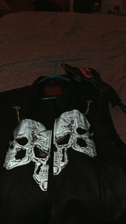 Skull motorcycles vest with matching cap sz 3x
