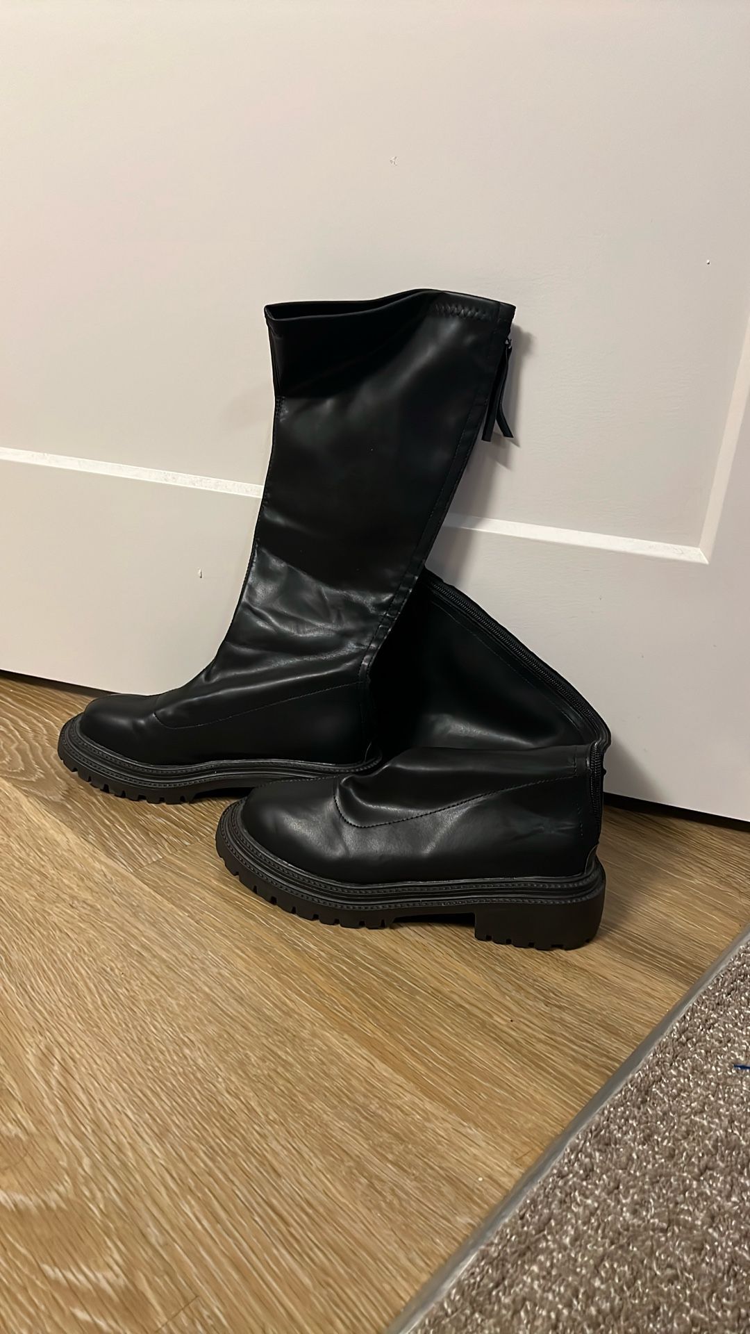 SHEIN Black Knee High Pleather Boots 8W