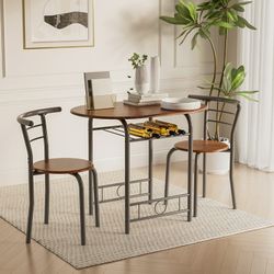 New 3 Piece Wood and Metal Dining Set, Small Dining Table for 2 ,for Living Room, Dining Room, Kitchen, Brown  New in box TCS21L010BN  This 3-piece ta