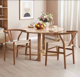 Wagner Brown Solid wood Wishbone Dining Chairs with Handcrafted Woven Seat (Set of 2)