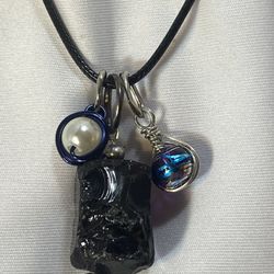 Gift Set 3 Handmade Pendants With One Black Cord Necklace