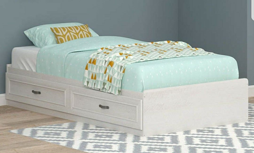 New!!! Ameriwood Magnolia Oak White Twin Mates Storage Bed