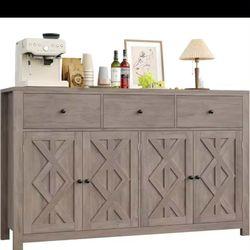 New in box Buffet Cabinet With Storage, Large 3-Drawer 4-Door Farmhouse Design With Adjustable Shelves, Wood Sideboard Console for Kitchen FPB-376