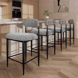 Counter Height Bar Stools Set of 4, 26" Boucle Barstools with Backrest and Metal Legs, Island Chairs for Kitchen Island, Dining Room