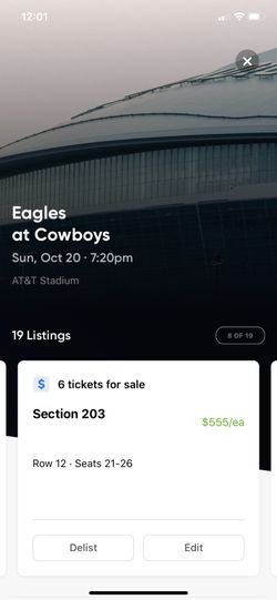 (6) Great Philadelphia Eagles @ Dallas Cowboys Tickets Sec 203