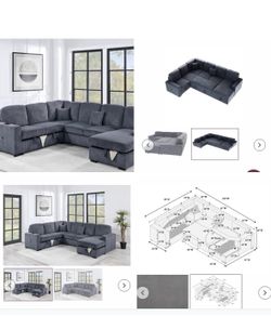 $650. 4Piece Convertible Sectional  Sleeper Sofa ,Chaise Storage ,Sofa Storage & USB Ports