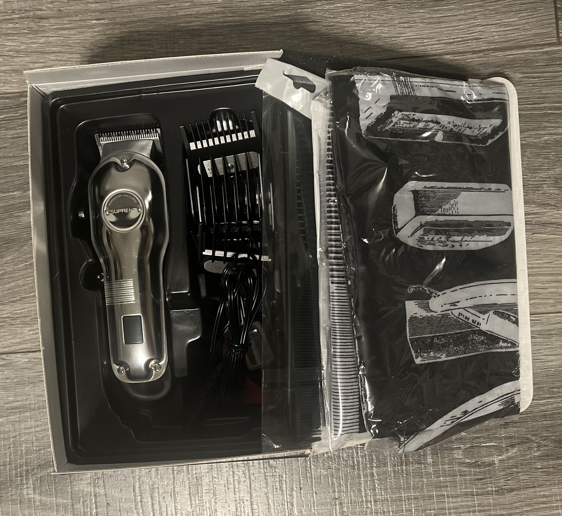 Wireless Suprent Hair Clippers, Rechargeable switch LED display, Guide Combs, Cape included