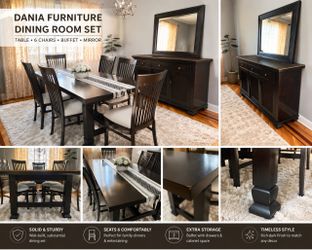 Dining Room Set – Table, 6 Chairs, Buffet & Mirror