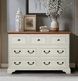 Farmhouse 7 Drawers Dresser for Bedroom, Rustic Chest of Drawers with Natural Texture, Vintage Design, Storage Dressers Organizer for Bedroom, Living 