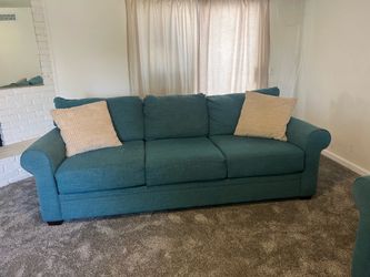 ((Pending pickup))FREE Teal fabric sofa with oversized chair (loveseat)