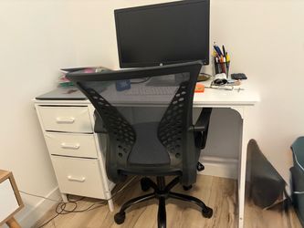 White Desk with File Drawers Cabinet, 47 Inch