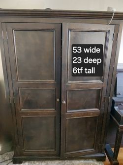 Dark Wood Armoire Cabinet 53" Wide 6ft Tall