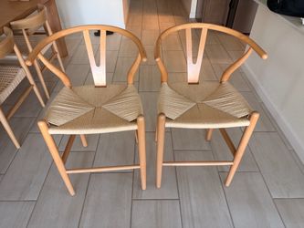 Wishbone Y-Chair Pair Natural Wood Woven Seat