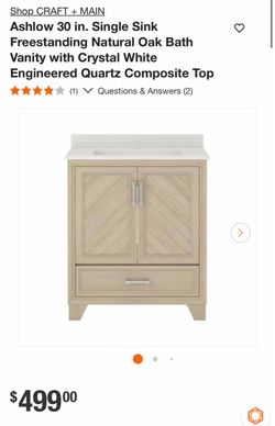 Shop CRAFT + MAIN Ashlow 30 in. Single Sink Freestanding Natural Oak Bath Vanity with Crystal White Engineered Quartz Composite Top