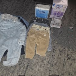 Baby Clothes Size 0-3m, Wipes, & Gift Set 
