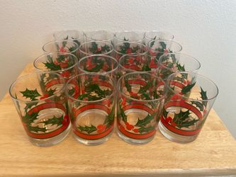 Vintage Libby Christmas Holly & Berry Drinking Glasses - Set of 16 & set of 3