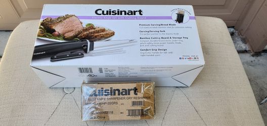 Cuisinart Electric Knife with Bamboo Cutting Board & Grey 3‑Slot Sharpener (Model CEK‑41)