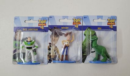 Disney TOY STORY 4: (3) Three 3"  Mini Figures / Cake Topper / Buzz Lightyear  / Sheriff  Woody / Rex the Dinosaur